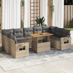 Salon de jardin avec coussins 10 pcs beige résine tressée