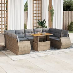 Salon de jardin avec coussins 10 pcs beige résine tressée