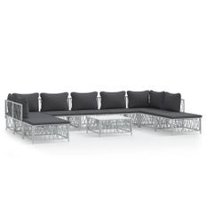 Salon de jardin avec coussins 10 pcs blanc acier