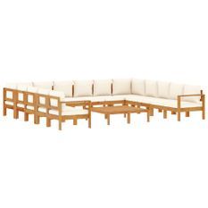 Salon de jardin avec coussins 10 pcs bois d'acacia solide