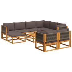 Salon de jardin avec coussins 10 pcs bois d'acacia solide