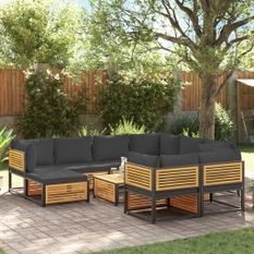 Salon de jardin avec coussins 10 pcs bois d'acacia solide