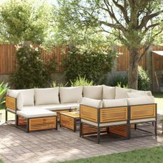 Salon de jardin avec coussins 10 pcs bois d'acacia solide