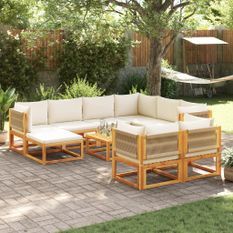 Salon de jardin avec coussins 10 pcs bois d'acacia solide