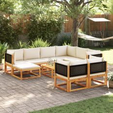 Salon de jardin avec coussins 10 pcs bois d'acacia solide