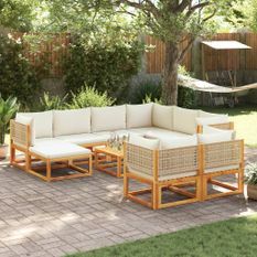 Salon de jardin avec coussins 10 pcs bois d'acacia solide