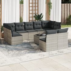 Salon de jardin avec coussins 10 pcs gris clair résine tressée