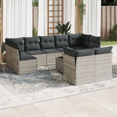 Salon de jardin avec coussins 10 pcs gris clair résine tressée