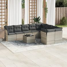 Salon de jardin avec coussins 10 pcs gris clair résine tressée