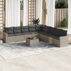 Salon de jardin avec coussins 10 pcs gris clair résine tressée