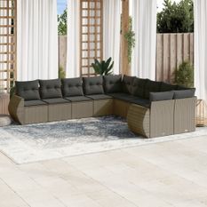 Salon de jardin avec coussins 10 pcs gris clair résine tressée