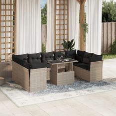 Salon de jardin avec coussins 10 pcs gris clair résine tressée