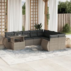 Salon de jardin avec coussins 10 pcs gris clair résine tressée