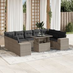 Salon de jardin avec coussins 10 pcs gris clair résine tressée