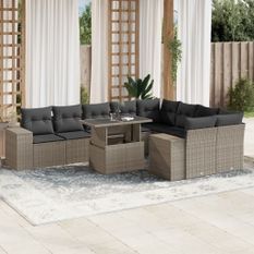 Salon de jardin avec coussins 10 pcs gris clair résine tressée