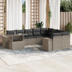 Salon de jardin avec coussins 10 pcs gris clair résine tressée