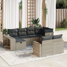 Salon de jardin avec coussins 10 pcs gris clair résine tressée