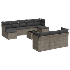 Salon de jardin avec coussins 10 pcs gris résine tressée