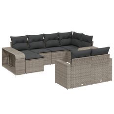 Salon de jardin avec coussins 10 pcs gris résine tressée