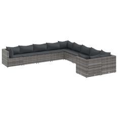 Salon de jardin avec coussins 10 pcs gris résine tressée