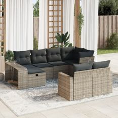 Salon de jardin avec coussins 10 pcs gris résine tressée