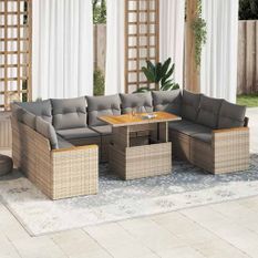 Salon de jardin avec coussins 10pcs beige résine tressée acacia