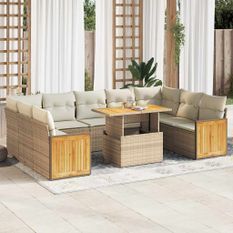 Salon de jardin avec coussins 10pcs beige résine tressée acacia