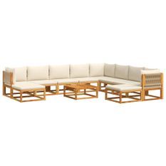 Salon de jardin avec coussins 11 pcs bois massif d'acacia