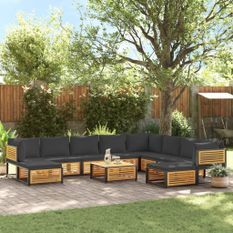 Salon de jardin avec coussins 11 pcs bois massif d'acacia