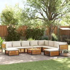 Salon de jardin avec coussins 11 pcs bois massif d'acacia