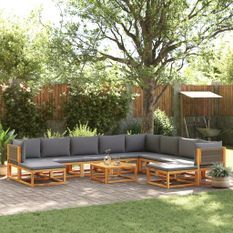 Salon de jardin avec coussins 11 pcs bois massif d'acacia