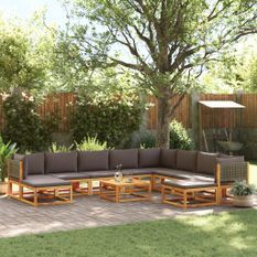 Salon de jardin avec coussins 11 pcs bois massif d'acacia