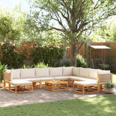 Salon de jardin avec coussins 11 pcs bois massif d'acacia