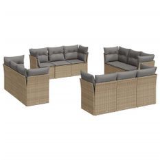 Salon de jardin avec coussins 12 pcs beige résine tressée