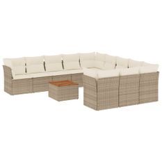 Salon de jardin avec coussins 12 pcs beige résine tressée