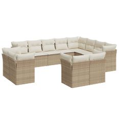 Salon de jardin avec coussins 12 pcs beige résine tressée