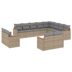 Salon de jardin avec coussins 12 pcs beige résine tressée