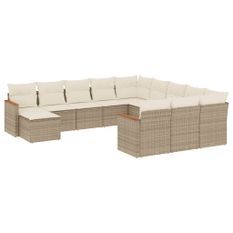 Salon de jardin avec coussins 12 pcs beige résine tressée