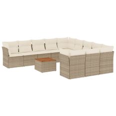 Salon de jardin avec coussins 12 pcs beige résine tressée
