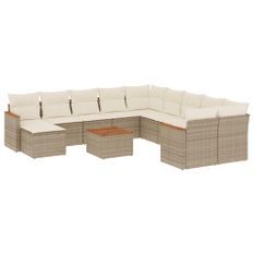 Salon de jardin avec coussins 12 pcs beige résine tressée