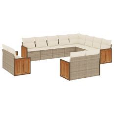 Salon de jardin avec coussins 12 pcs beige résine tressée