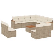Salon de jardin avec coussins 12 pcs beige résine tressée