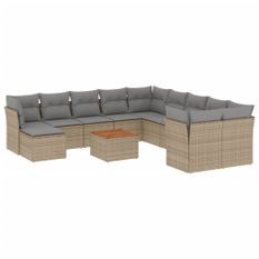 Salon de jardin avec coussins 12 pcs beige résine tressée