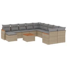 Salon de jardin avec coussins 12 pcs beige résine tressée