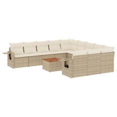 Salon de jardin avec coussins 12 pcs beige résine tressée