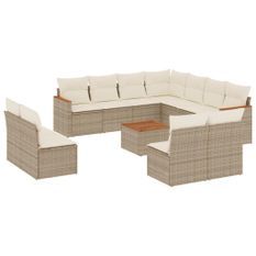 Salon de jardin avec coussins 12 pcs beige résine tressée
