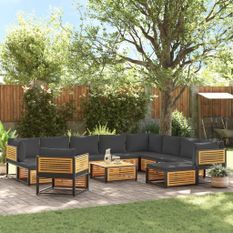 Salon de jardin avec coussins 12 pcs bois massif d'acacia