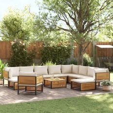 Salon de jardin avec coussins 12 pcs bois massif d'acacia