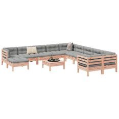 Salon de jardin avec coussins 12 pcs bois massif sapin douglas