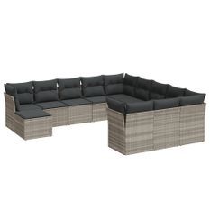 Salon de jardin avec coussins 12 pcs gris clair résine tressée